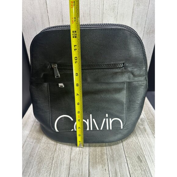 Calvin Klein Backpack Faux Leather Black Zipper Luxury Bag Excellent 13" Tall - Picture 8 of 11